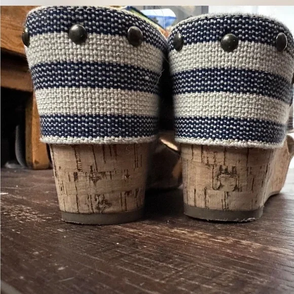 Navy Striped Wedge Sandals with Cork - Picture 4 of 8